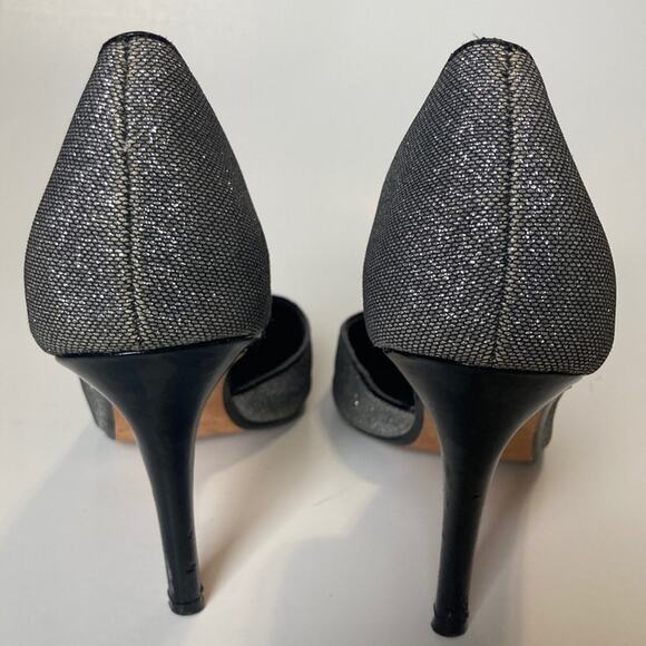 WHBM Ella Silver Glitter Pumps size US 7 D'Orsay Glitter Embossed Black Leather - Picture 5 of 7